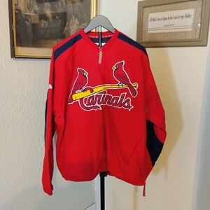 Majestic Mens Size L Red St. Louis Cardinals 1/4 Zip Pullover Windbreaker Jacket